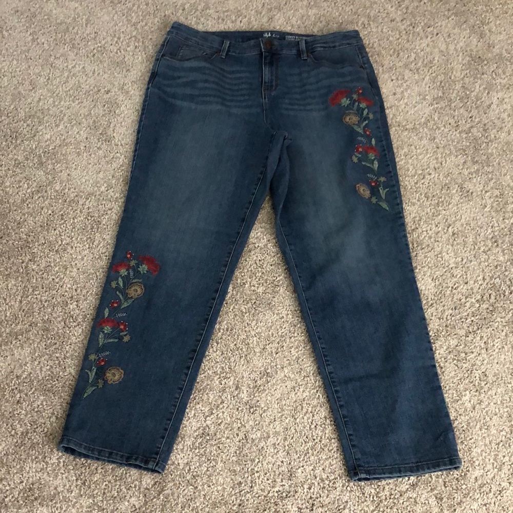 Style & Co. Women's Boyfriend Jeans with Floral Embroidery